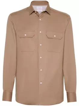 Brunello Cucinelli рубашка с отложным воротником, коричневый