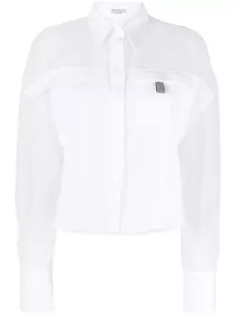 Brunello Cucinelli рубашка с прозрачной вставкой и декором Monili, белый