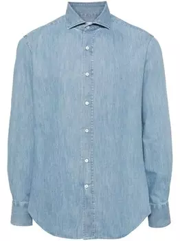 Brunello Cucinelli рубашка узкого кроя, синий
