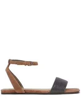 Brunello Cucinelli сандалии с декором Monili, коричневый