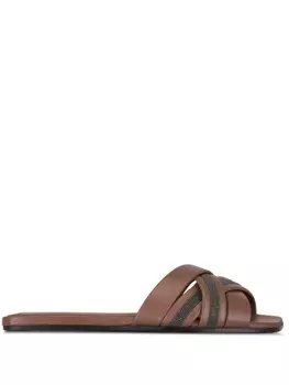 Brunello Cucinelli сандалии с декором Monili, коричневый