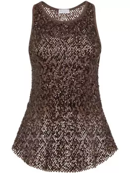 Brunello Cucinelli сетчатый топ с пайетками, коричневый