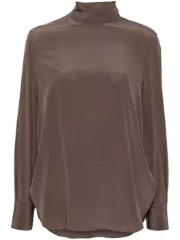 Brunello Cucinelli шелковая блузка с высоким воротником, коричневый