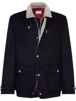 Brunello Cucinelli шерстяная куртка-рубашка с вельветовым воротником, синий
