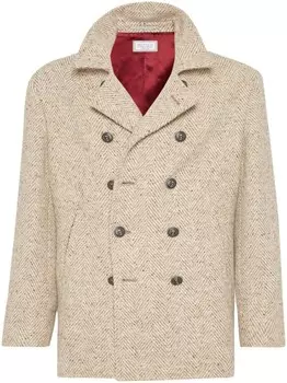 Brunello Cucinelli шерстяной бушлат с узором в елочку, нейтральный цвет