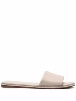 Brunello Cucinelli шлепанцы с декором Monili, нейтральный цвет