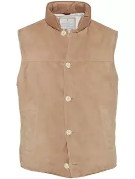 Brunello Cucinelli стеганый кожаный жилет, нейтральный цвет
