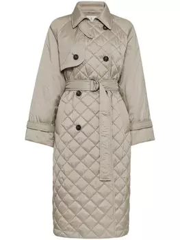 Brunello Cucinelli стеганый тренч с поясом, нейтральный цвет
