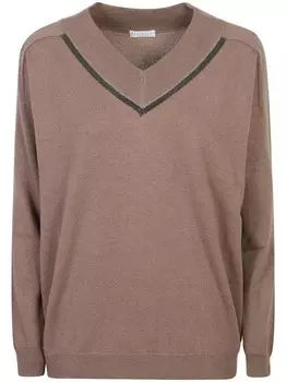 Brunello Cucinelli свитер с отделкой монили, коричневый