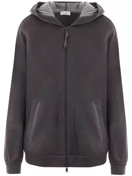 Brunello Cucinelli толстовка с капюшоном на молнии с панелями, серый
