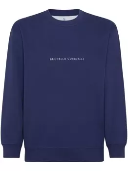 Brunello Cucinelli толстовка с вышитым логотипом, синий