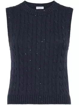 Brunello Cucinelli топ фактурной вязки с пайетками, черный