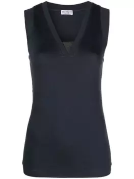 Brunello Cucinelli топ из джерси с декором Monili, синий