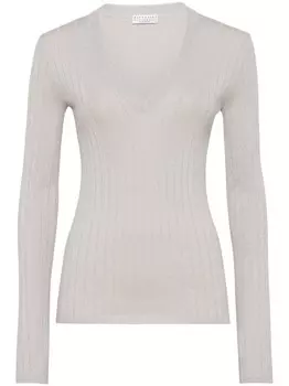 Brunello Cucinelli топ из ребристого трикотажа, серый