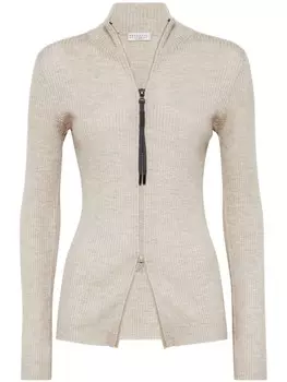 Brunello Cucinelli топ из смесового кашемира на молнии, нейтральный цвет