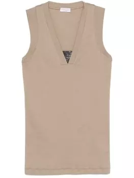 Brunello Cucinelli топ Monili без рукавов, коричневый