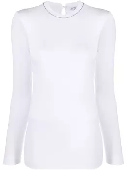 Brunello Cucinelli топ с длинными рукавами и декором Monili, белый