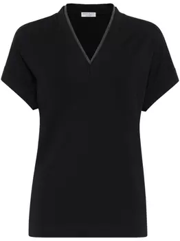 Brunello Cucinelli топ с V-образным вырезом и декором Monili, черный