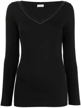 Brunello Cucinelli топ с V-образным вырезом, черный