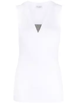 Brunello Cucinelli топ в рубчик с декором Monili, белый