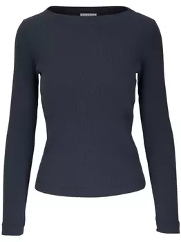 Brunello Cucinelli топ в рубчик с длинными рукавами, синий