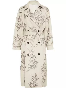 Brunello Cucinelli тренч с вышивкой Herbarium, нейтральный