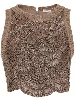 Brunello Cucinelli трикотажный топ без рукавов, коричневый