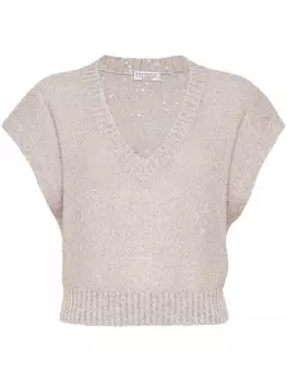 Brunello Cucinelli трикотажный топ с короткими рукавами, нейтральный цвет