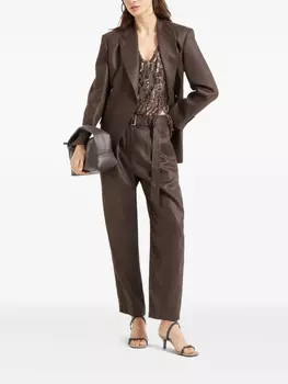 Brunello Cucinelli твиловый двубортный пиджак, коричневый