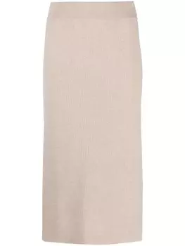 Brunello Cucinelli юбка миди в рубчик, коричневый