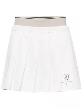 Brunello Cucinelli юбка мини с вышитым логотипом и складками, белый