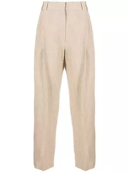 Brunello Cucinelli укороченные льняные брюки, нейтральный цвет