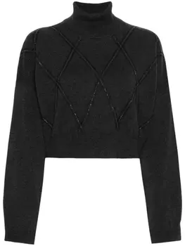 Brunello Cucinelli укороченный топ с декором Monili, серый