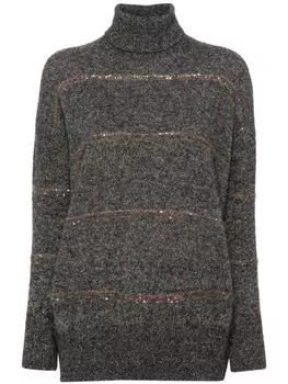 Brunello Cucinelli вязаный джемпер, украшенный пайетками, серый