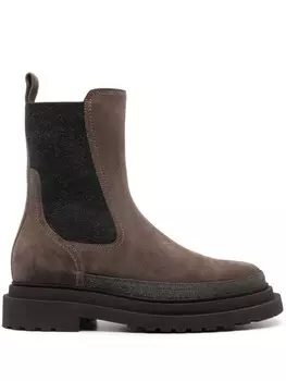 Brunello Cucinelli замшевые ботильоны с цепочкой Монили, коричневый