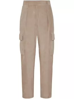 Brunello Cucinelli замшевые брюки прямого кроя, коричневый