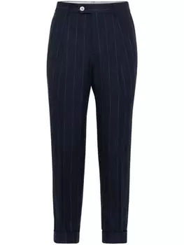 Brunello Cucinelli зауженные брюки в тонкую полоску, синий