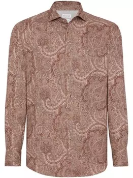 Brunello Cucinelli жаккардовая рубашка с узором, коричневый