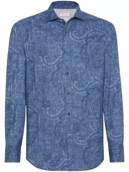 Brunello Cucinelli жаккардовая рубашка с узором, синий