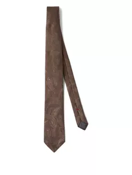 Brunello Cucinelli жаккардовый галстук с узором пейсли, коричневый