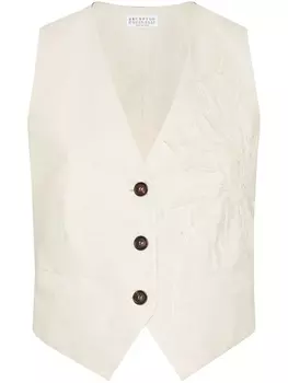 Brunello Cucinelli жилет с цветочной аппликацией, нейтральный