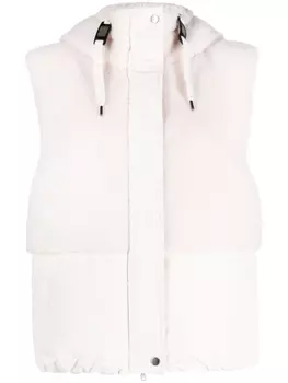 Brunello Cucinelli жилет с капюшоном и искусственным мехом, нейтральный цвет