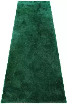 Bruno Banani дорожка с высоким ворсом "Ковер Dana, светлый блеск", прямоугольный, мостик, однотонный, мягкий, микрофибра, прихожая, прихожая, гостиная, спальня 80х250 см, темно-зеленый