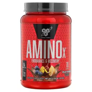 BSN AminoX Формула с аминокислотами с разветвлённой цепью Без кофеина Фруктовый пунш 2,23 фунта (1,01 кг)