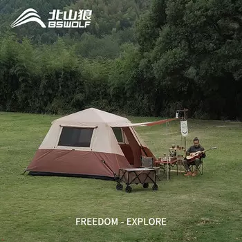 BSWolf, большая палатка для кемпинга на открытом воздухе, 6-8 человек, водонепроницаемая, для парка, пляжа, для нескольких человек, семейная палатка для самостоятельного вождения ZL039, коричневая