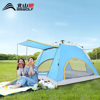 BSWolf палатка для улицы, полностью автоматическая, для кемпинга, утолщенная, детская, для кемпинга, для отдыха на открытом воздухе, непромокаемая, для прогулок, двойная, для 3-4 человек, 2 оборудования, синяя