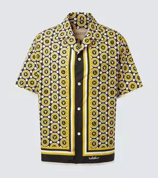 Bulles Royales хлопковая поплиновая рубашка в стиле боулинг Valentino, Nero/Giallo/Avorio
