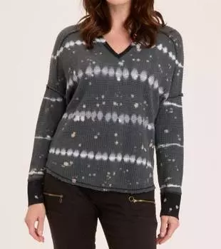 Bullock V-образный вырез вафельный трикотажный свитер в оттенках серого XCVI