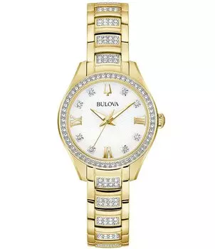 Bulova Crystal Collection Женские золотистые кварцевые аналоговые часы-браслет, золотой