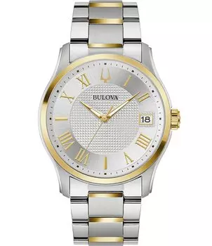 Bulova Мужские кварцевые аналоговые двухцветные часы-браслет Wilton из нержавеющей стали, мультиколор